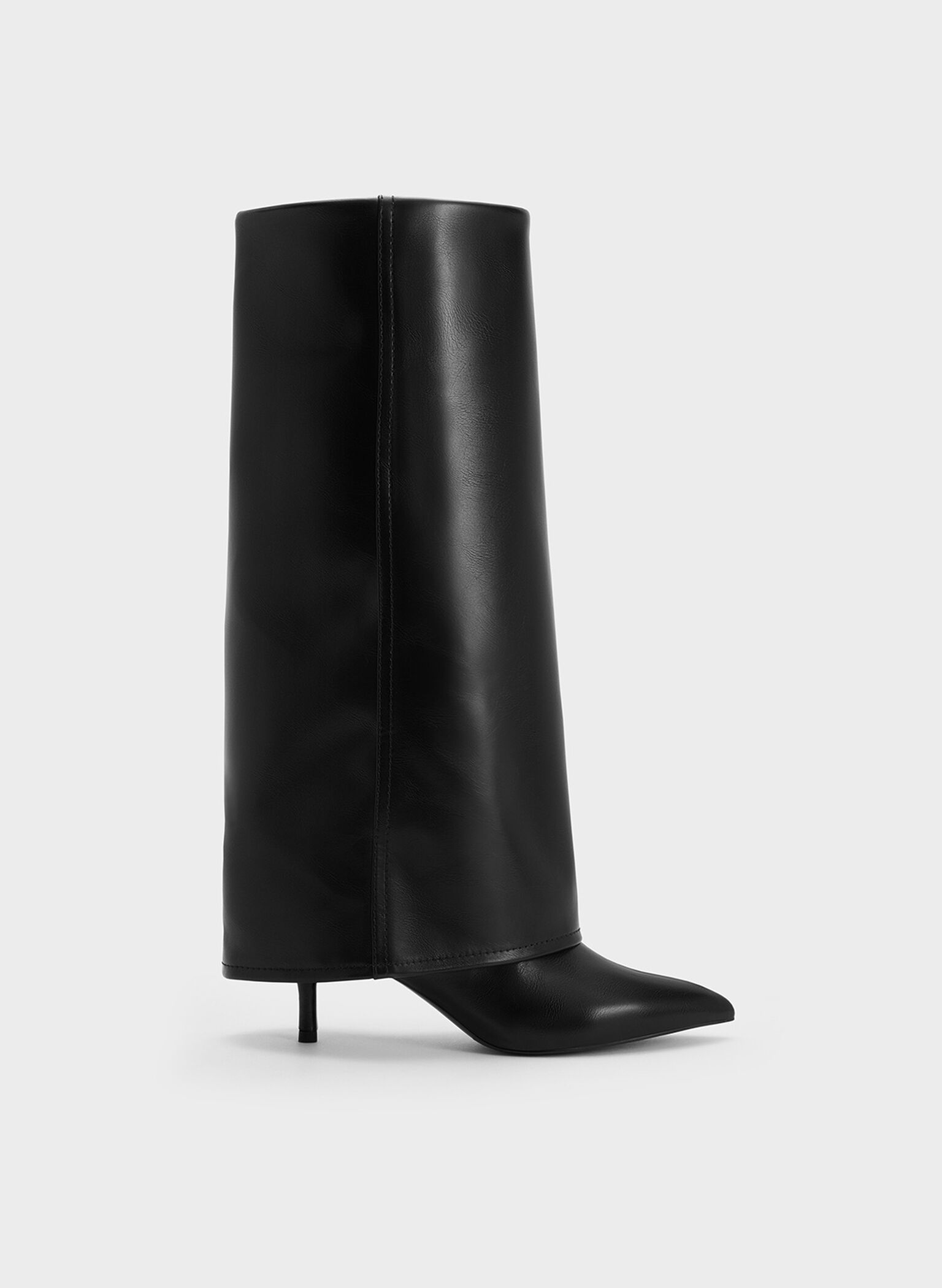 Fold-Over Pointed-Toe Knee-High Boots, Black, hi-res