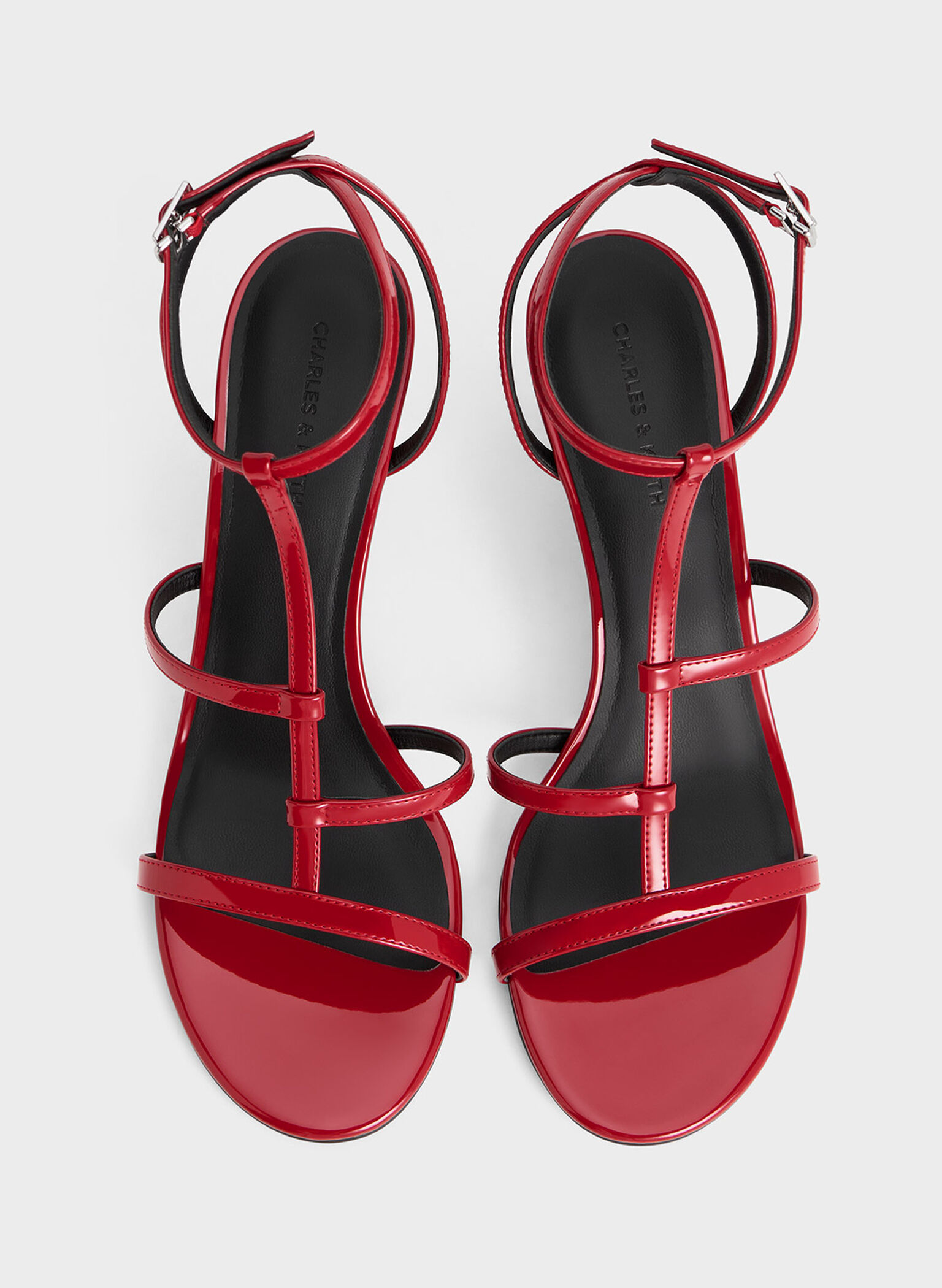 Clara Asymmetric T-Bar Sandals, Red, hi-res