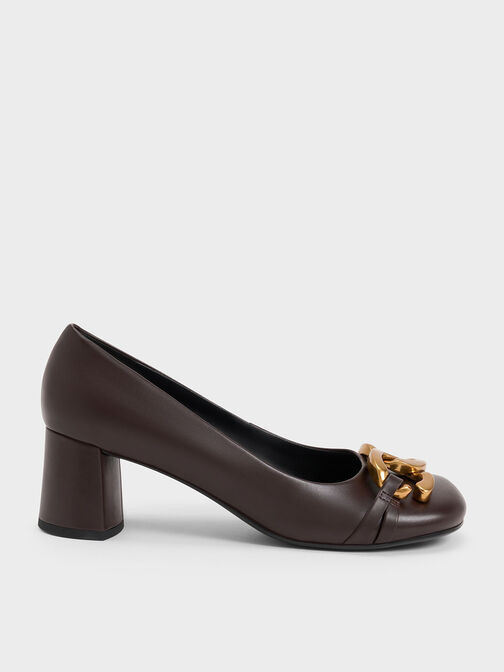 Chunky Metallic Accent Pumps, Dark Brown, hi-res