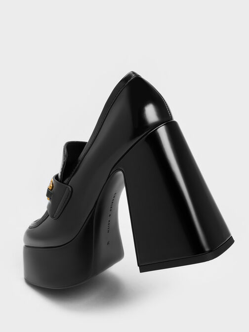 Metallic Accent Platform Loafers, Black Box, hi-res