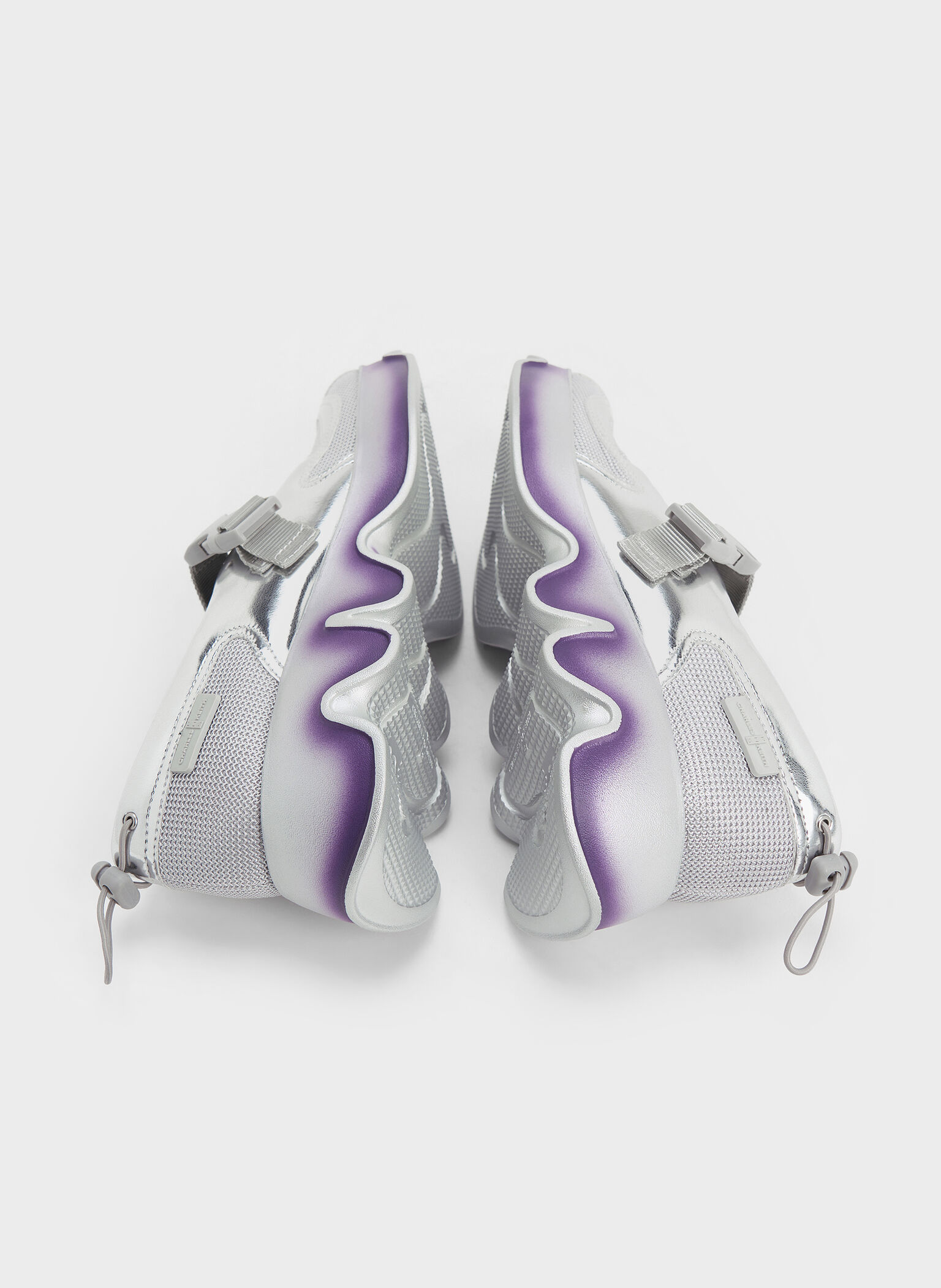 Mesh Gradient Wave Mary Jane Sneakers, Silver, hi-res