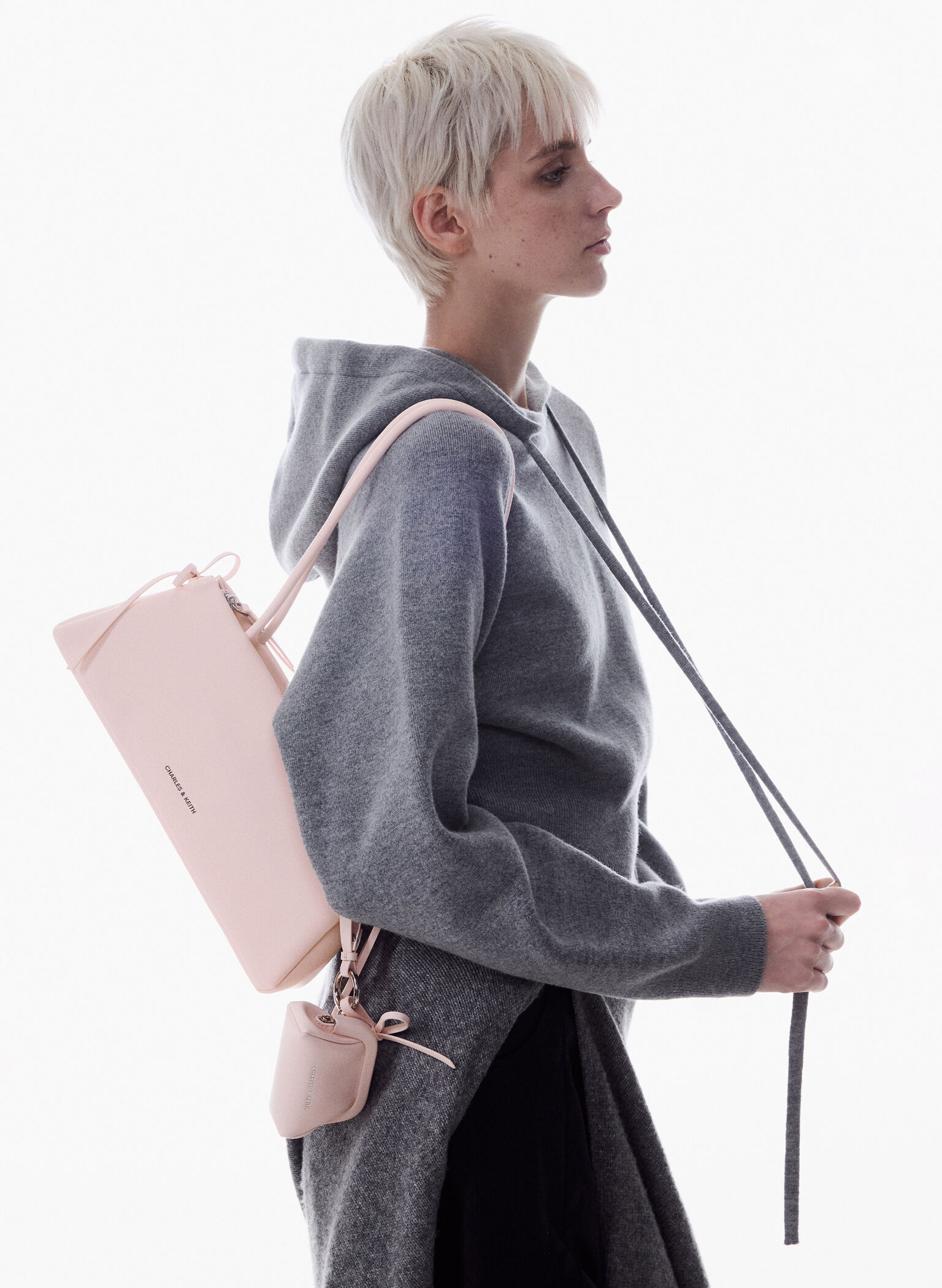 Hazel Bow Elongated Trapeze Shoulder Bag, Soft Pink, hi-res