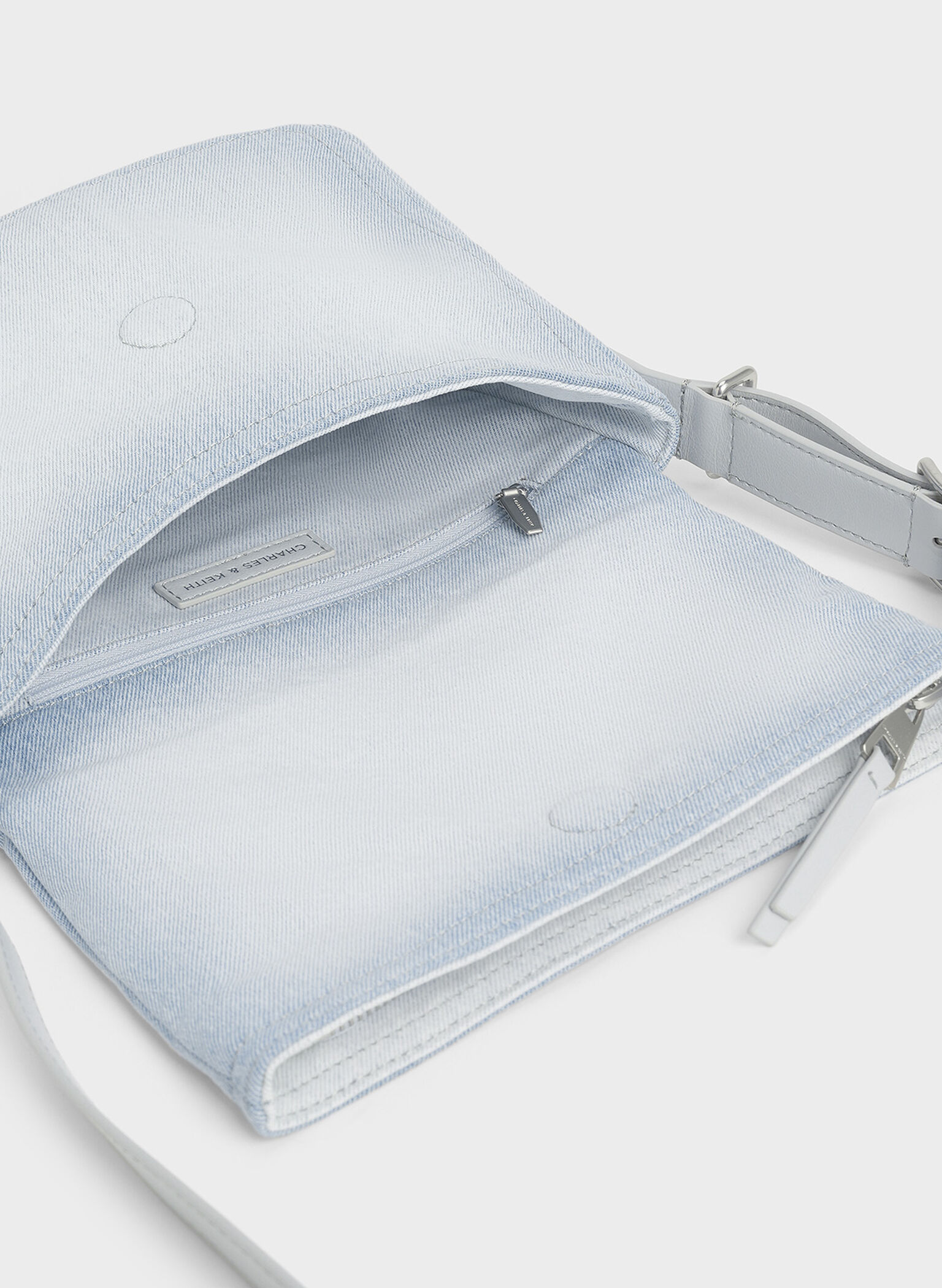 Ivette Denim Front Flap Crossbody Bag, Light Washed Denim, hi-res