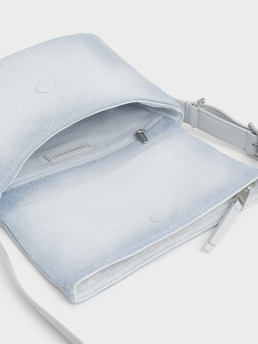 Ivette Denim Front Flap Crossbody Bag, Light Washed Denim, hi-res