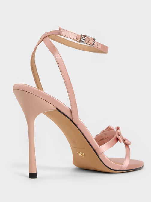 Jessy Recycled Polyester Bow Ankle-Strap Stiletto-Heel Sandals, Pink, hi-res