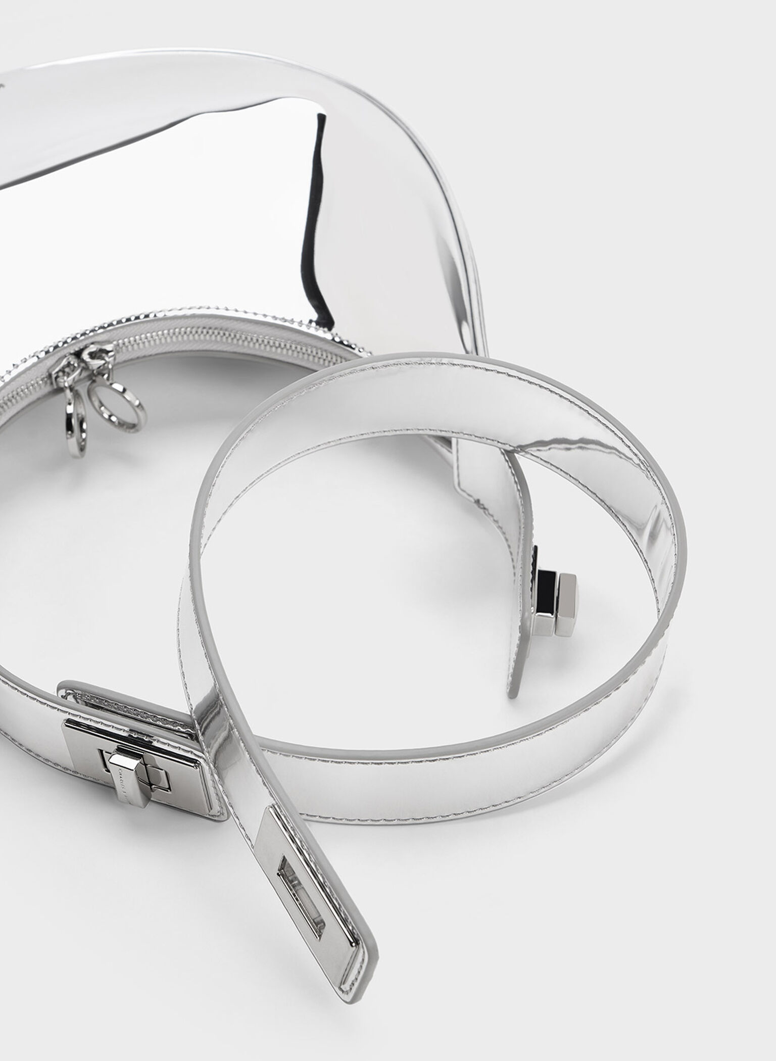 Metallic Crescent Hobo Bag, Silver, hi-res