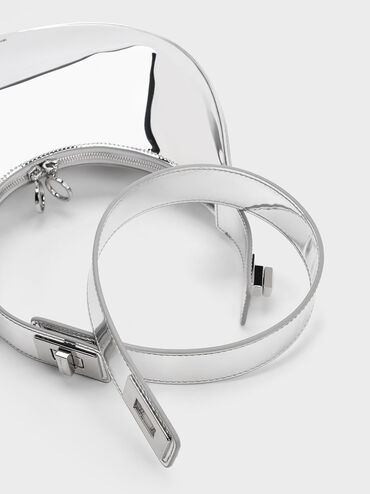 Metallic Crescent Hobo Bag, Silver, hi-res