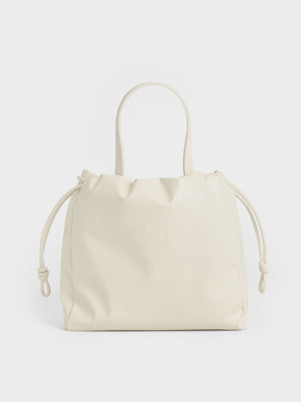 Mini Bethel Crinkle Effect Ruched Drawstring Tote Bag Cream