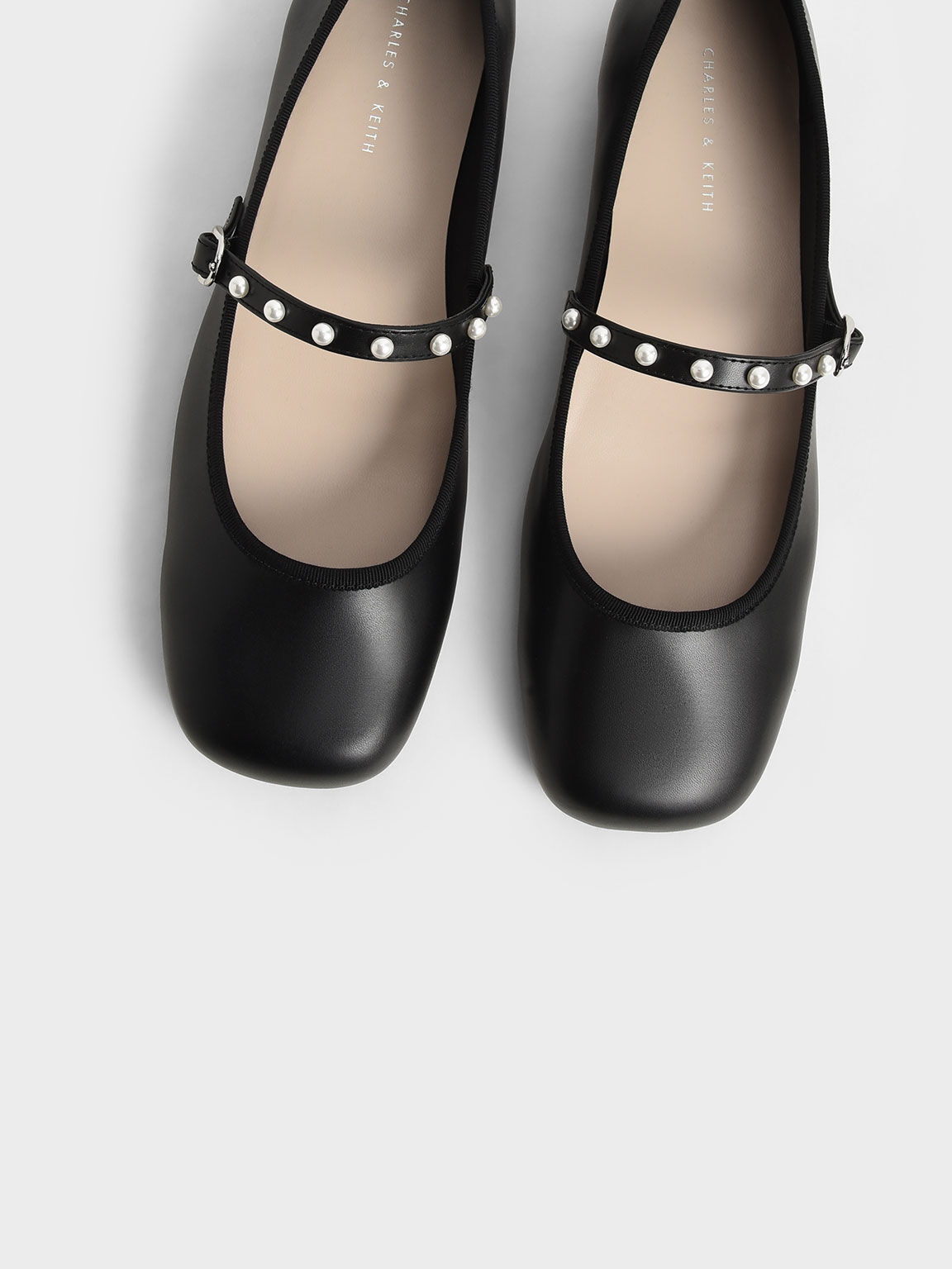 Black Bead Embellished Mary Jane Flats CHARLES KEITH UK