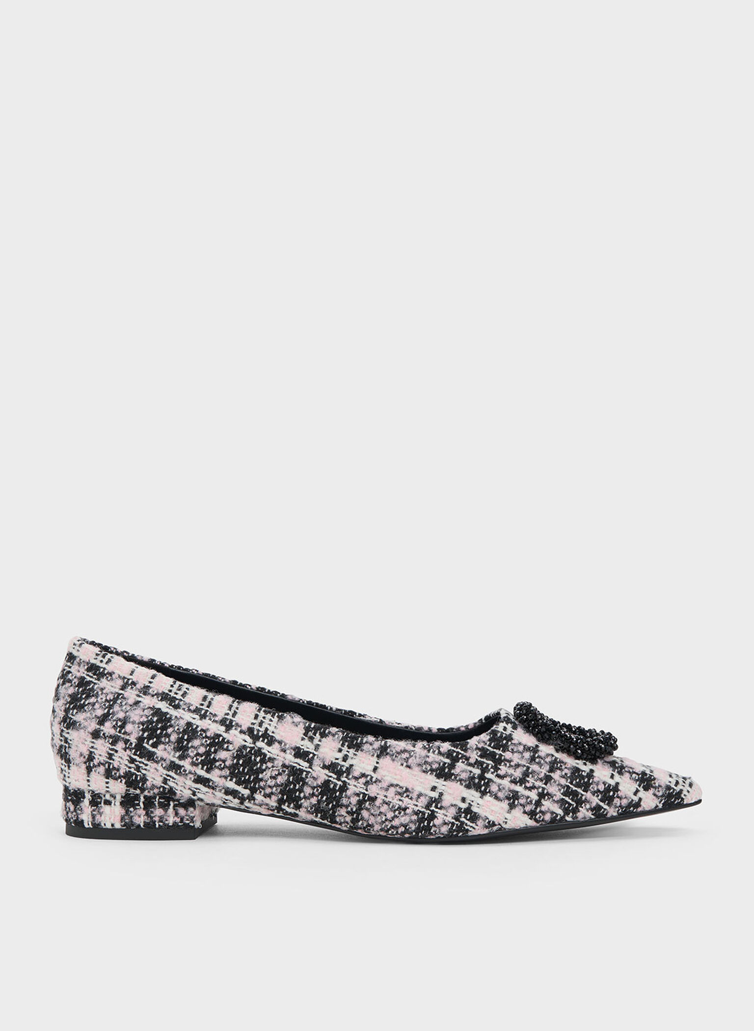 Tweed Beaded Circle Flats, Pink, hi-res