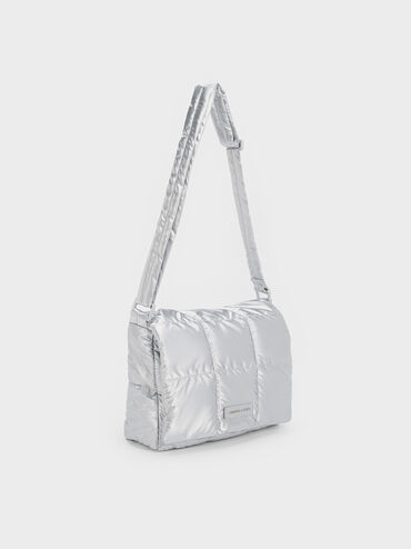 Mini Errya Nylon Quilted Puffy Crossbody Bag, Silver, hi-res
