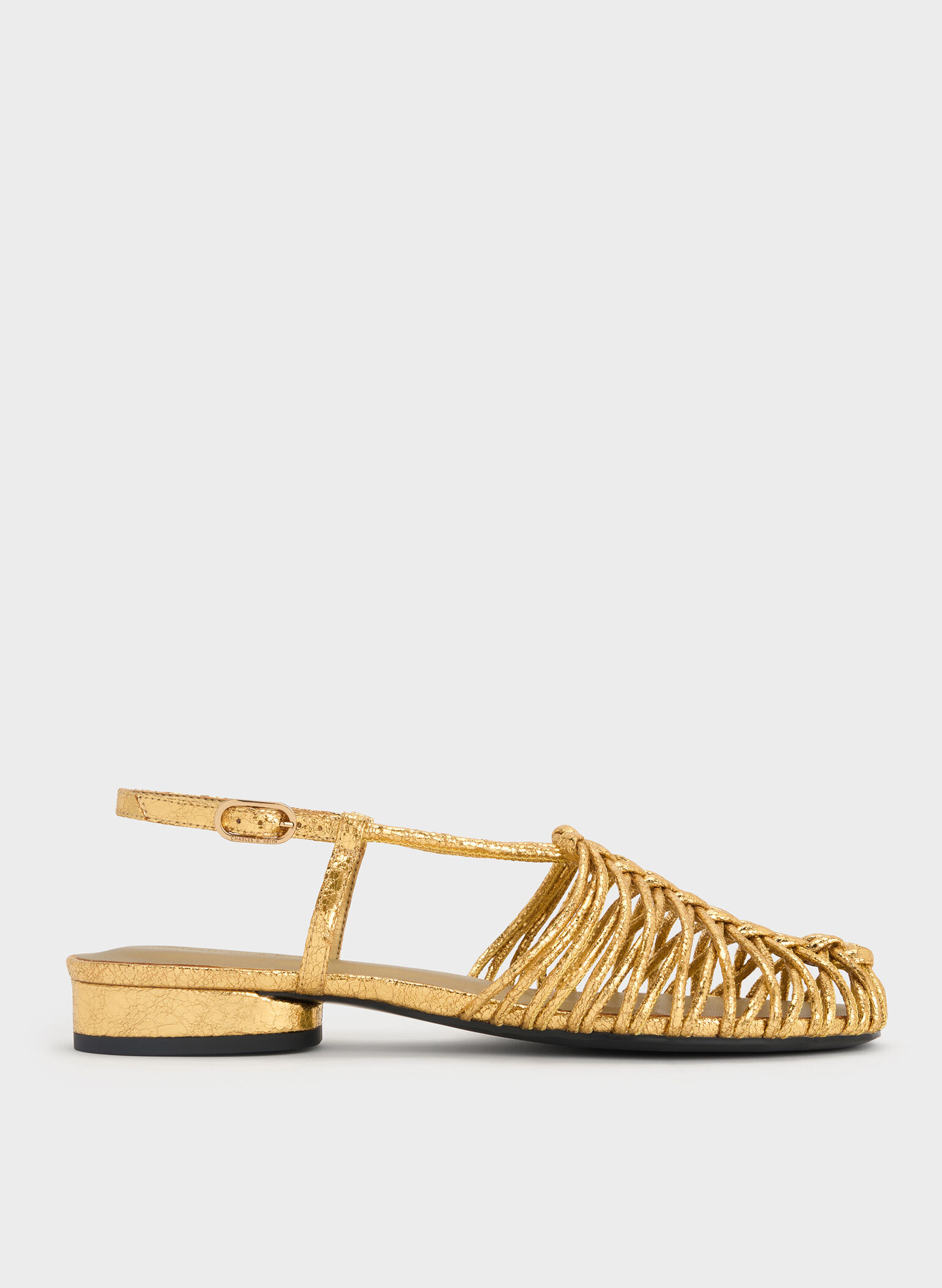 Linnea Metallic Woven Slingback Caged Sandals, Gold, hi-res