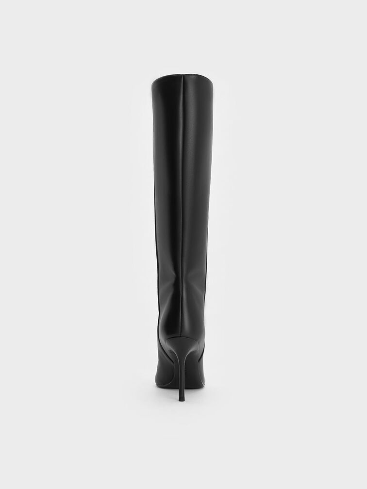 Pointed-Toe Stiletto-Heel Knee-High Boots, Black, hi-res