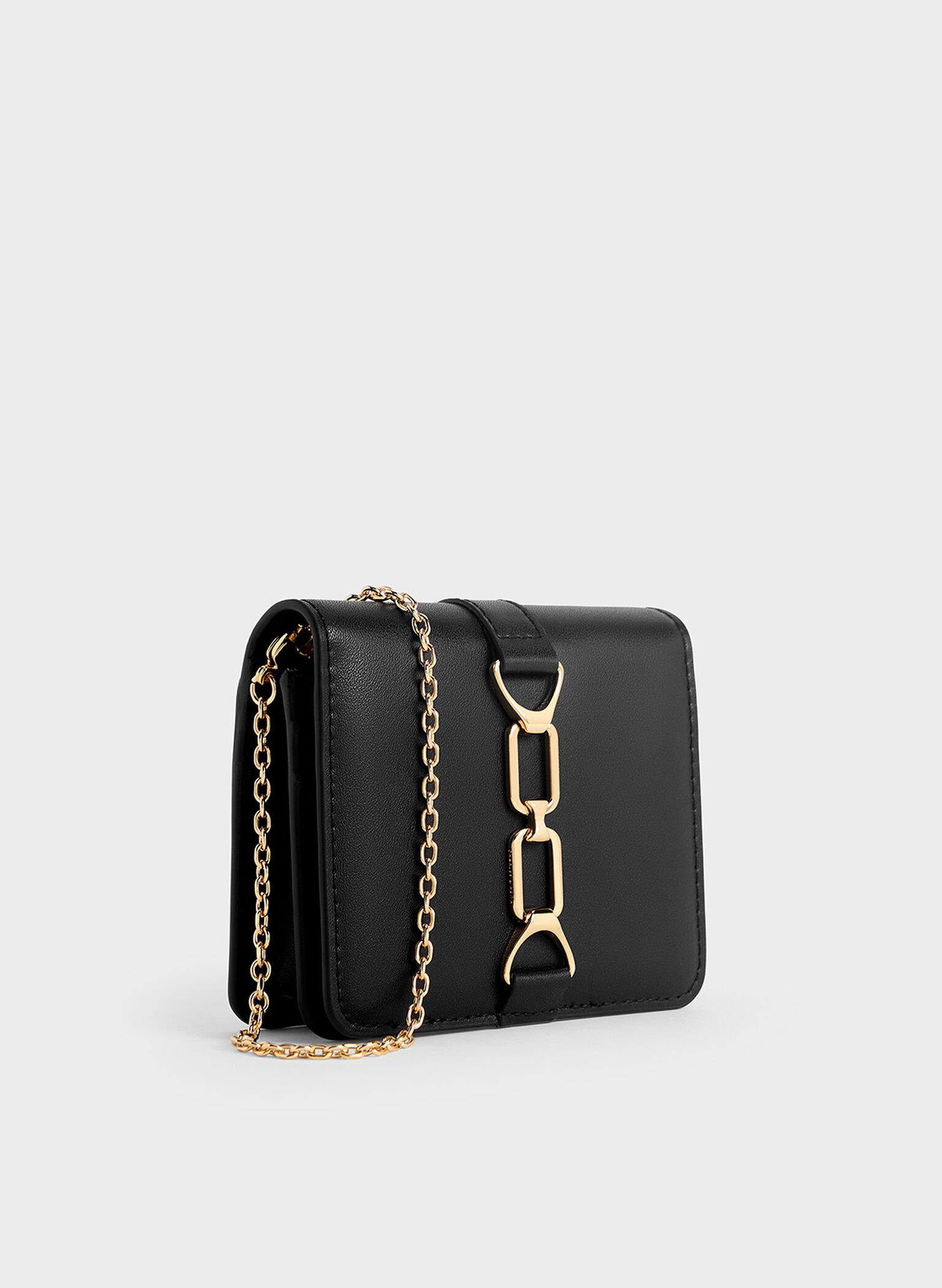 Agatha Chain-Accent Card Holder, Black, hi-res