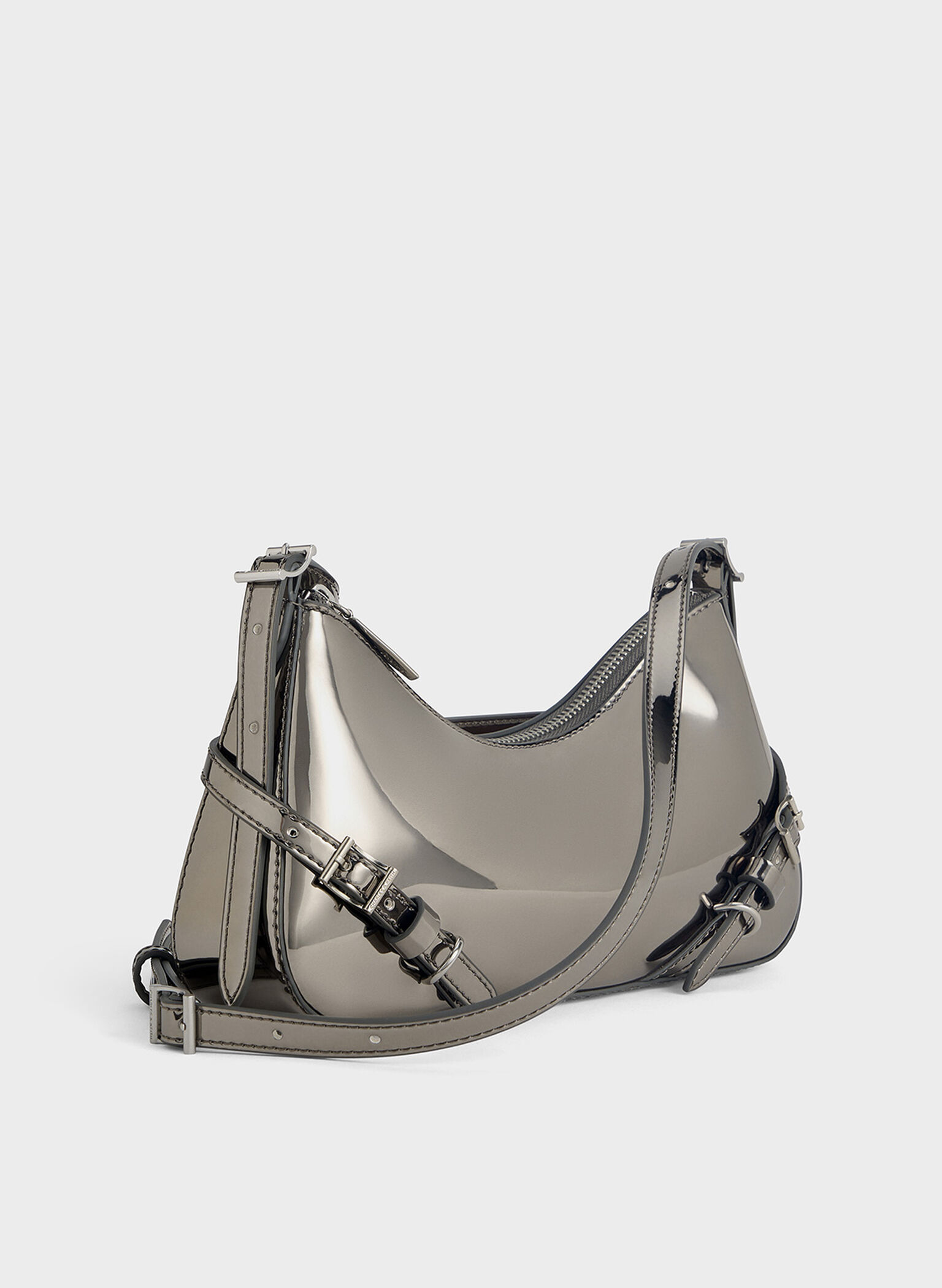 Sloane Metallic Shoulder Bag, Pewter, hi-res