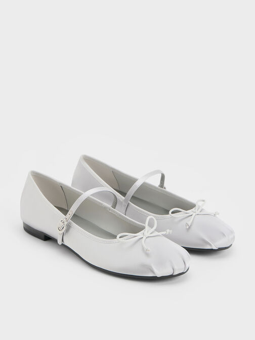 Satin Bow Mary Jane Flats, Silver, hi-res