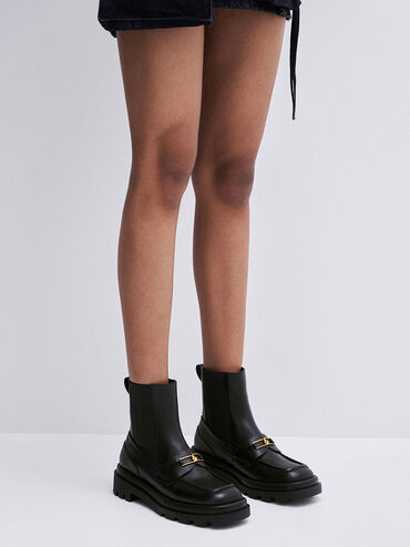 Gabine Leather Loafer Chelsea Boots, Black, hi-res