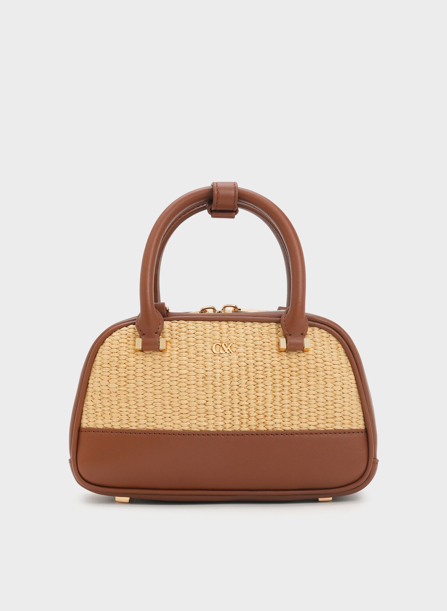 Leather & Raffia Bowling Bag, Neutral Raffia, hi-res