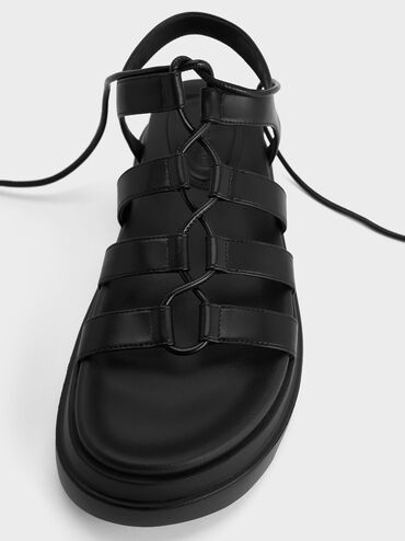 Gladiator Lace-Up Flatform Sandals, Black, hi-res