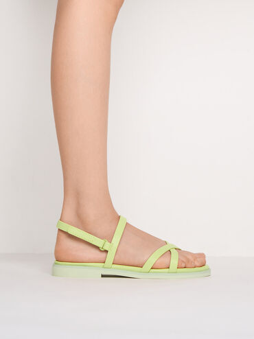 Girls' Crossover Backstrap Sandals, Lime, hi-res