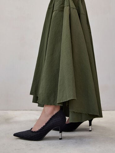 Tweed Pointed-Toe Stiletto Pumps, Black Textured, hi-res