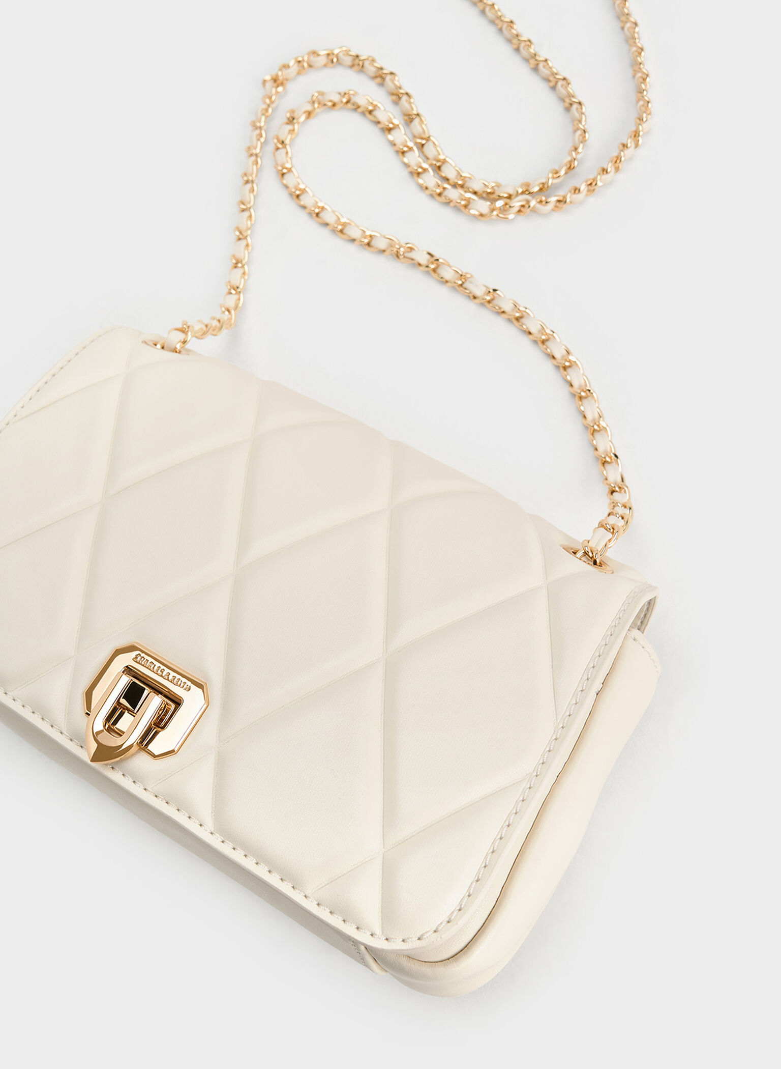 Arwen Diamond-Quilt Shoulder Bag, Cream, hi-res