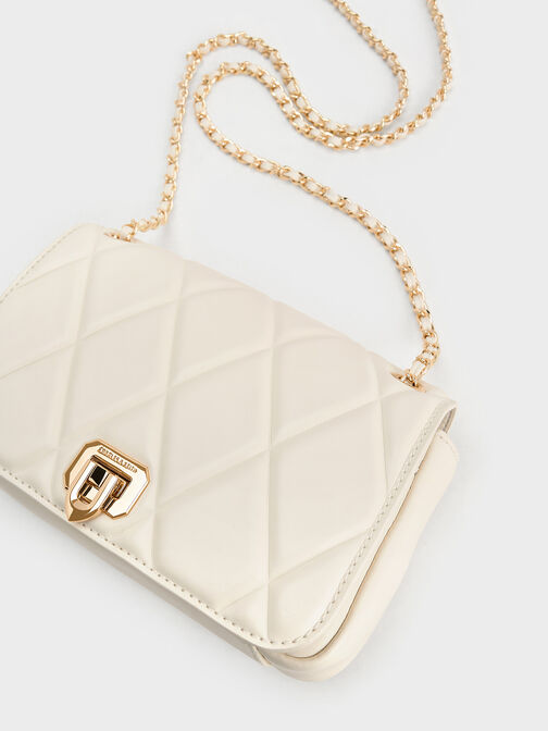 Arwen Diamond-Quilt Shoulder Bag, Cream, hi-res