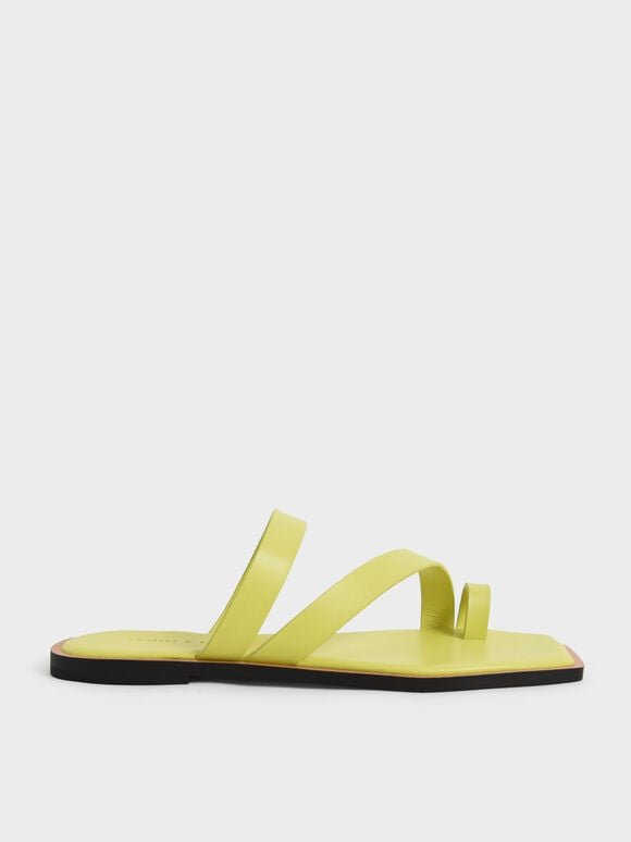 Toe Ring Strappy Slide Sandals, Lime, hi-res