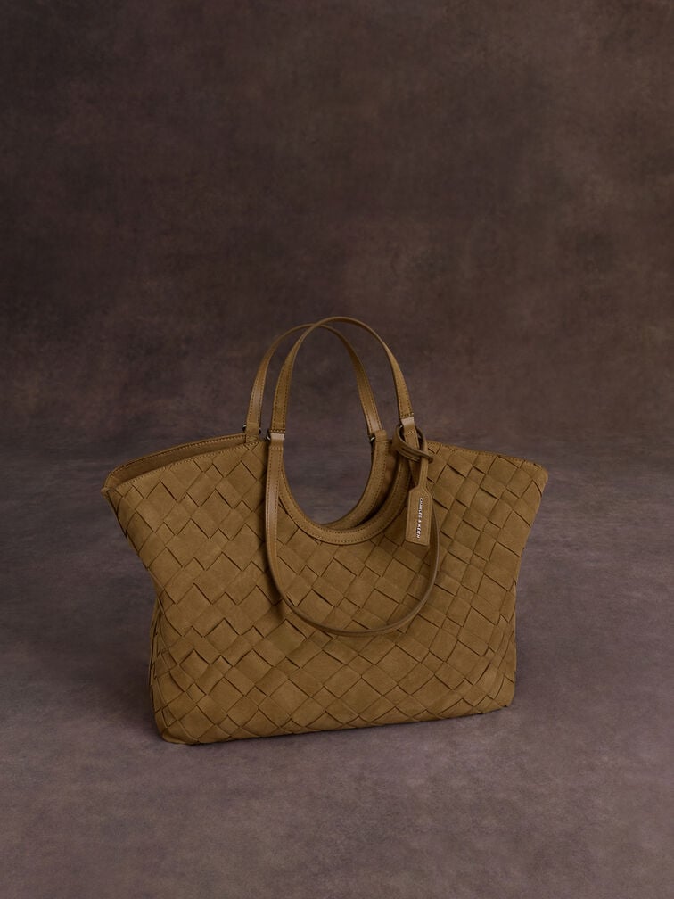 Ivette Recycled Suede Woven Tote Bag, Sahara Sand, hi-res