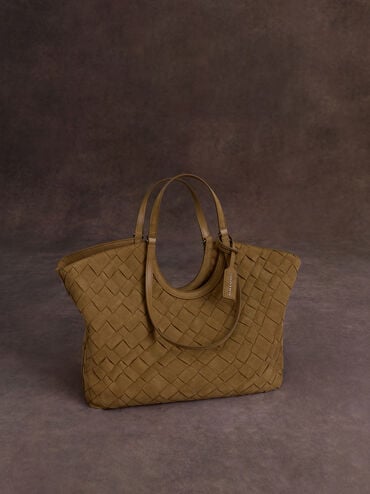 Ivette Recycled Suede Woven Tote Bag, Sahara Sand, hi-res