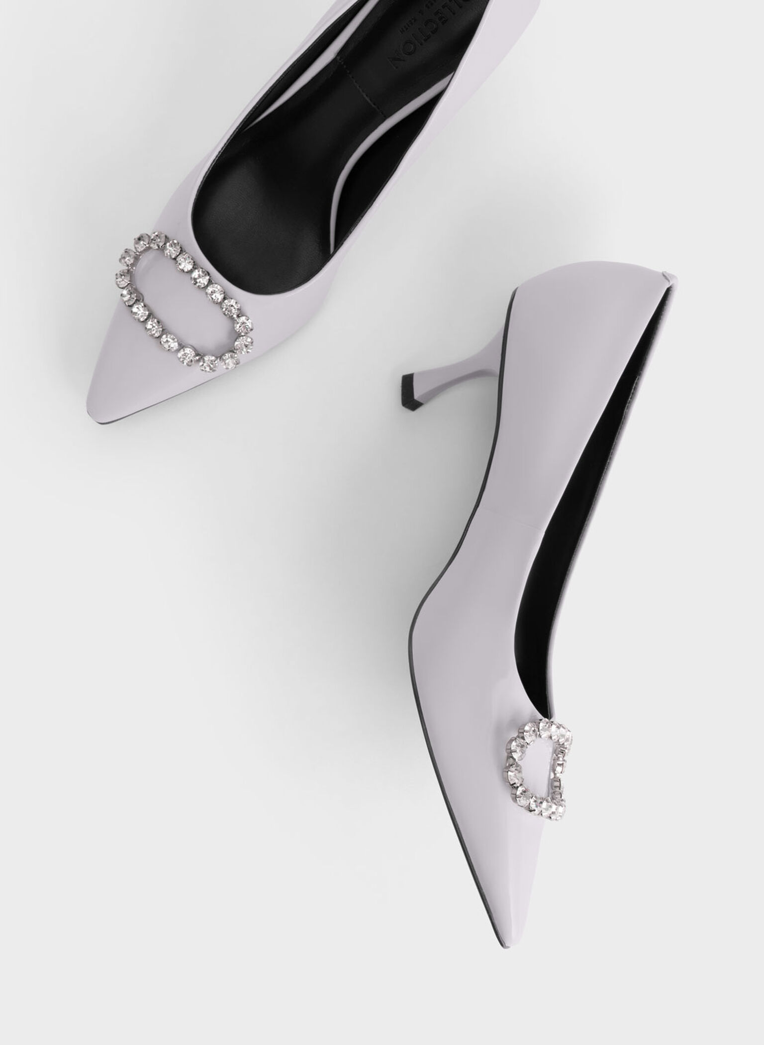 Gem-Embellished Patent Leather Pumps, Lilac, hi-res