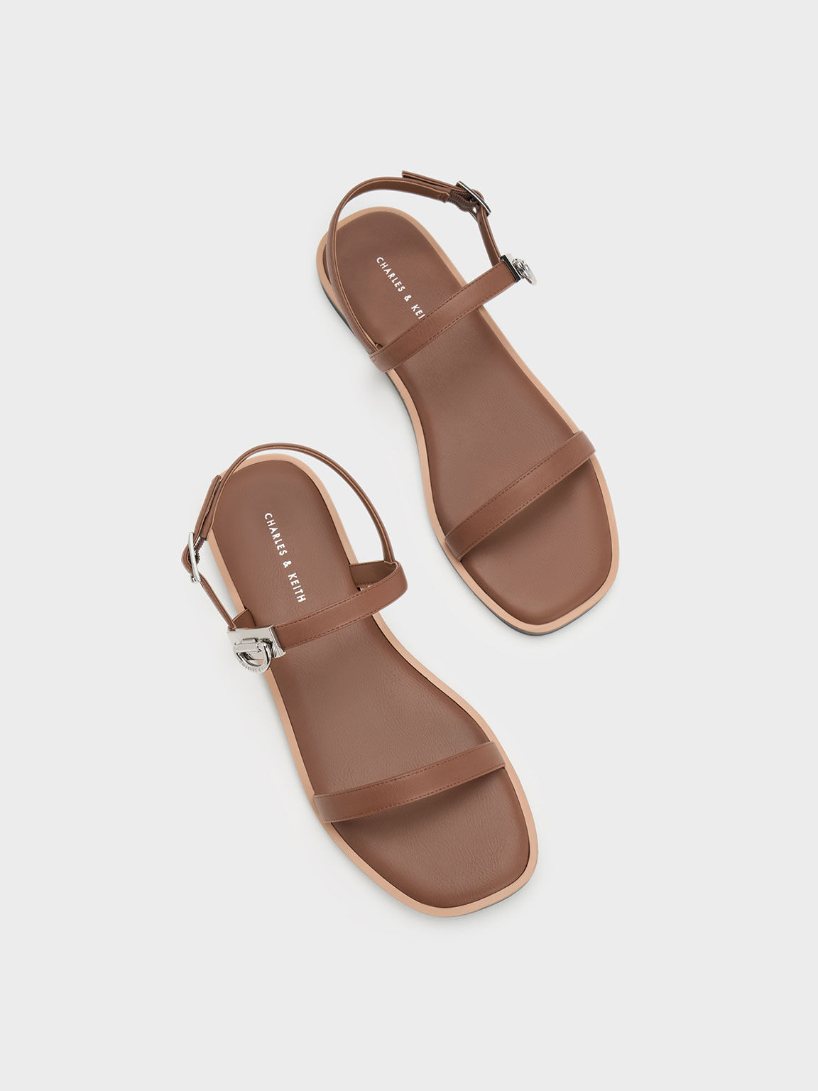 Double Metallic Buckle Sandals Brown