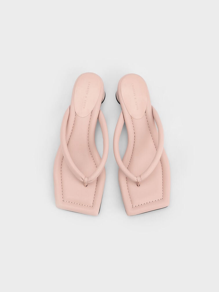 Asymmetric-Toe Puffy Thong Sandals, Light Pink, hi-res