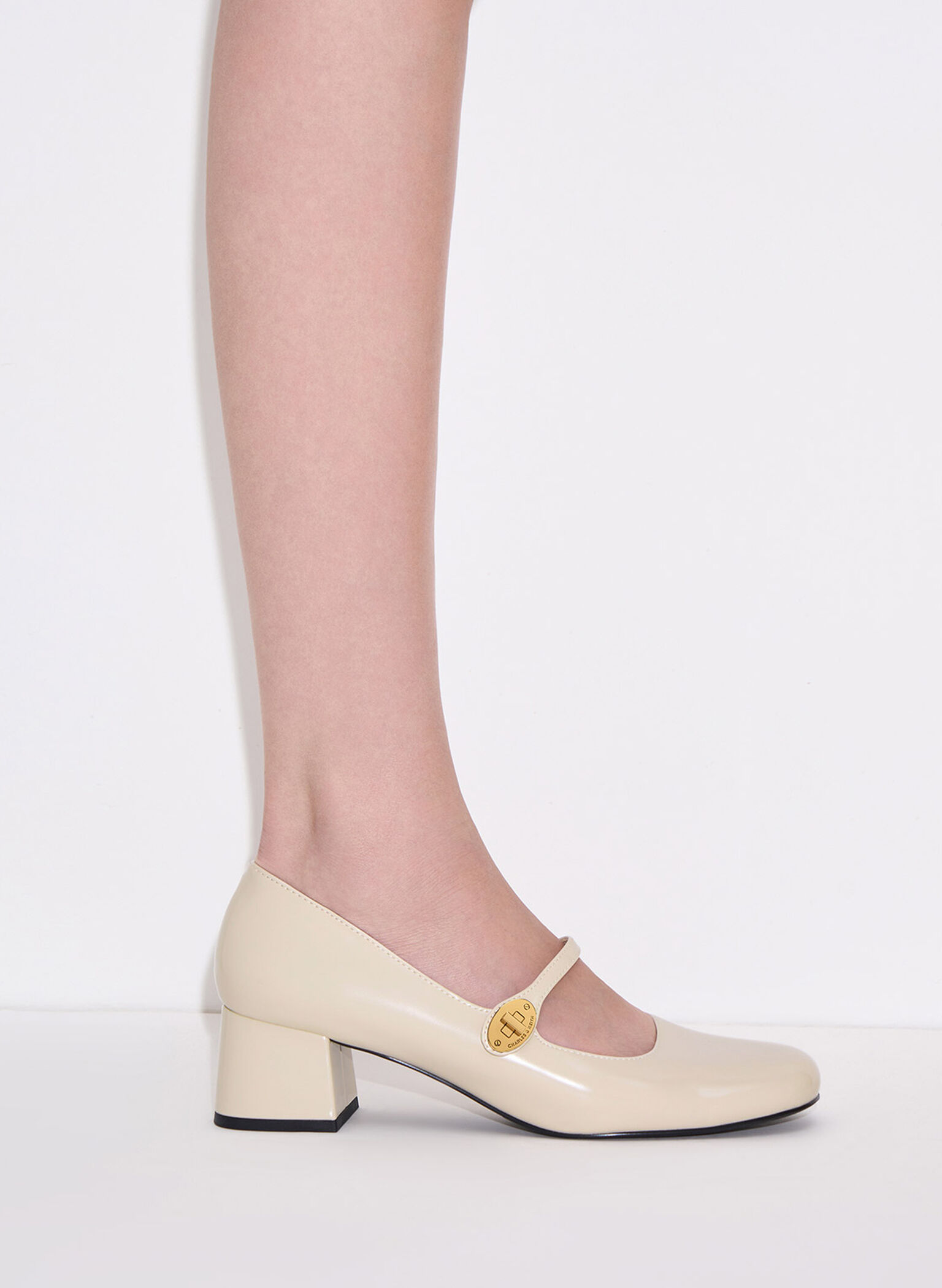 Hettie Patent Metallic-Buckle Block-Heel Mary Janes, Chalk, hi-res