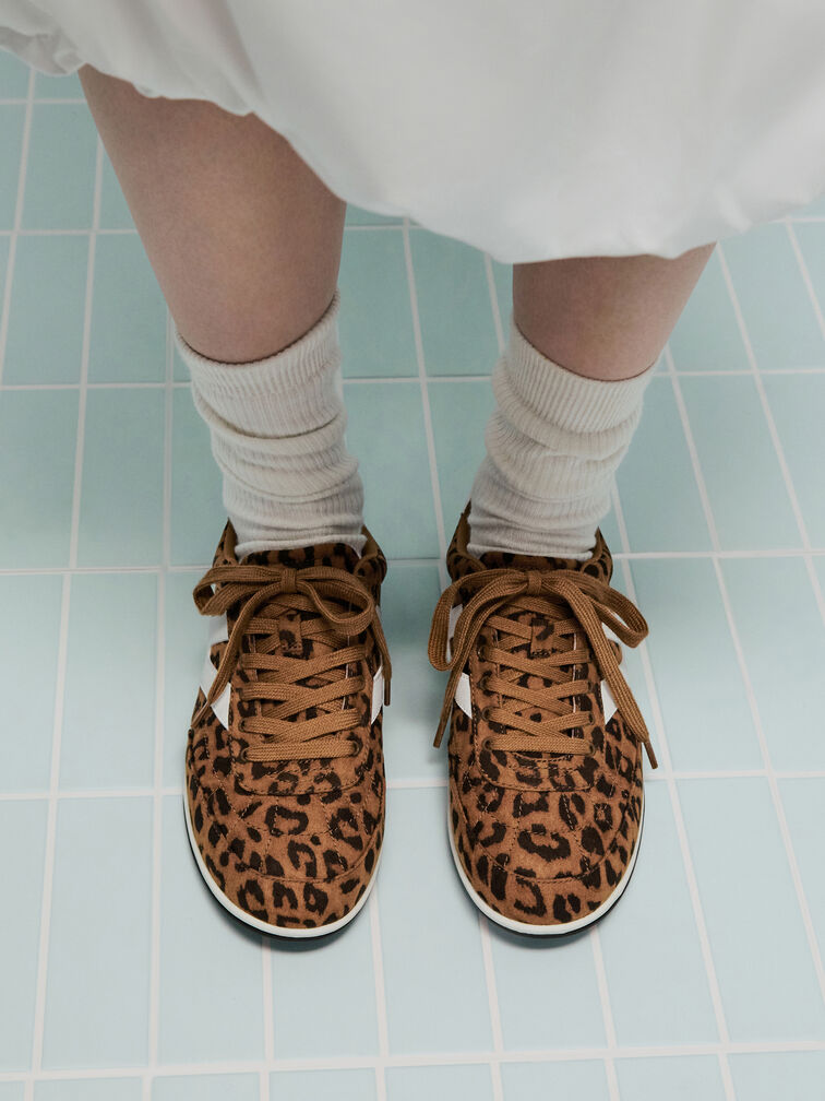 Faux Suede Leopard-Print Low-Top Sneakers, Animal Print Brown, hi-res