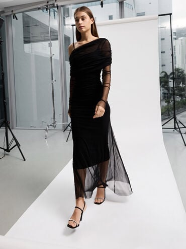 Textured Gem-Embellished Strappy Sandals, Black, hi-res