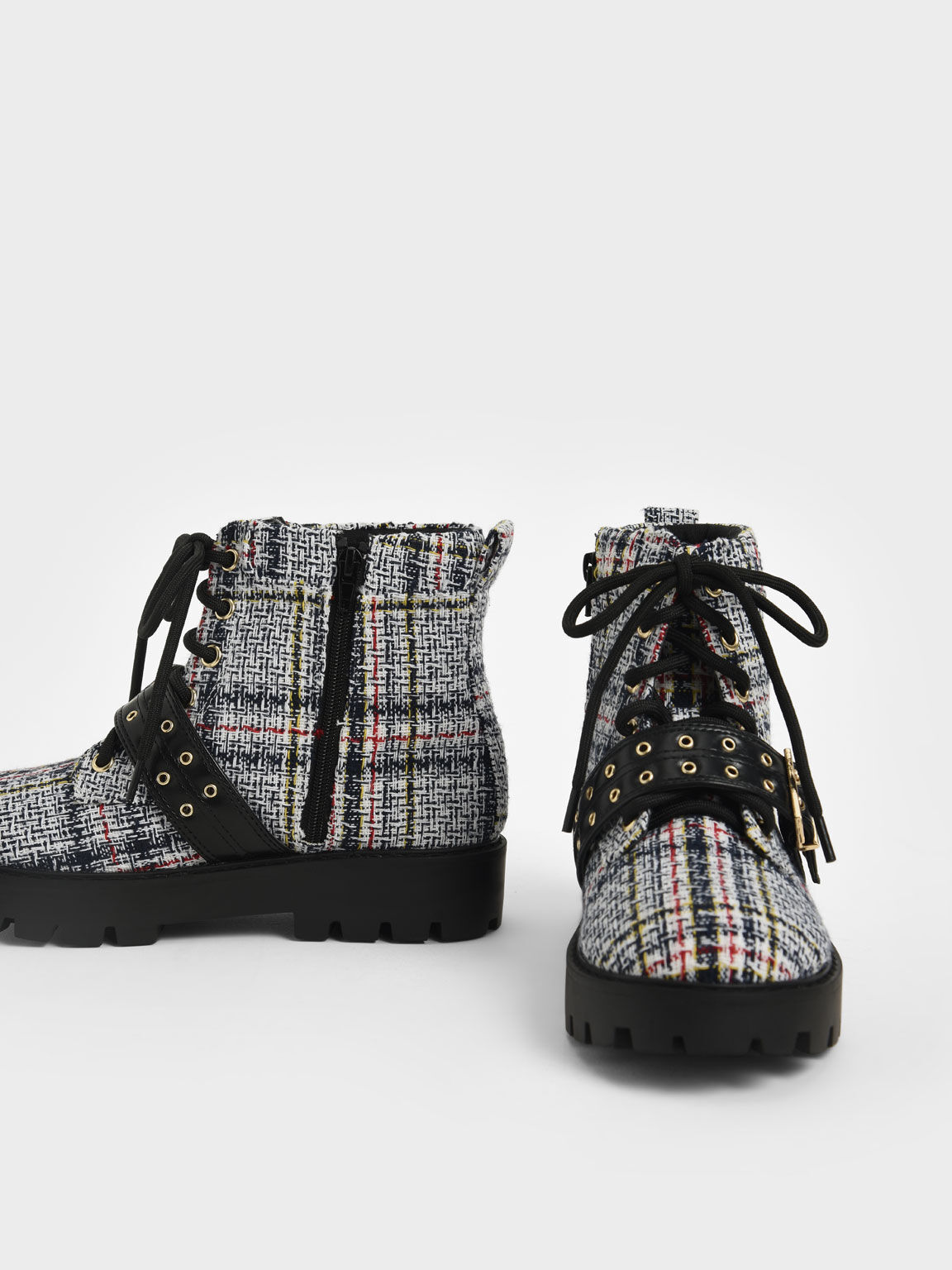 Girls' Tweed Lace-Up Ankle Boots, Dark Blue, hi-res