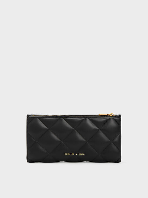 Danika Quilted Long Wallet, Black, hi-res