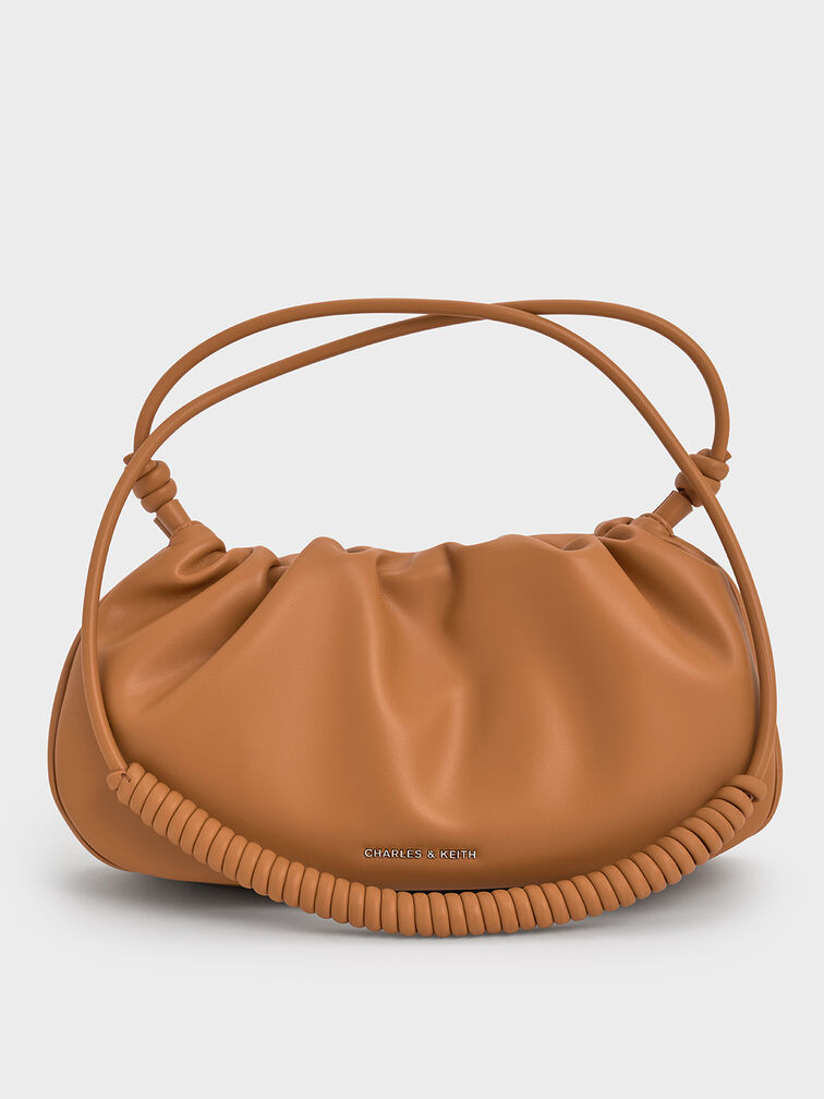 Lorelai Ruched Knotted-Strap Shoulder Bag, Russet Brown, hi-res