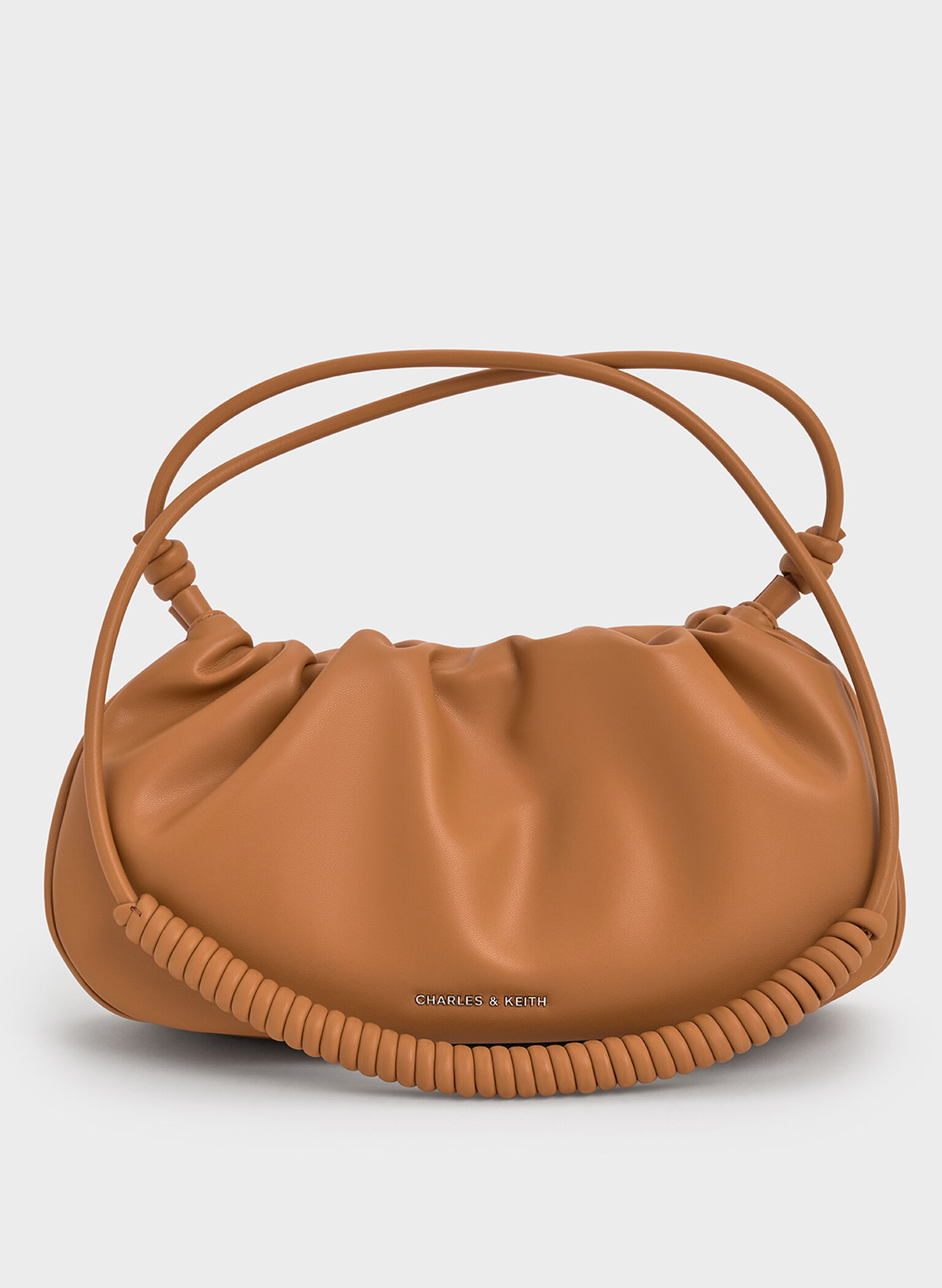 Lorelai Ruched Knotted-Strap Shoulder Bag, Russet Brown, hi-res