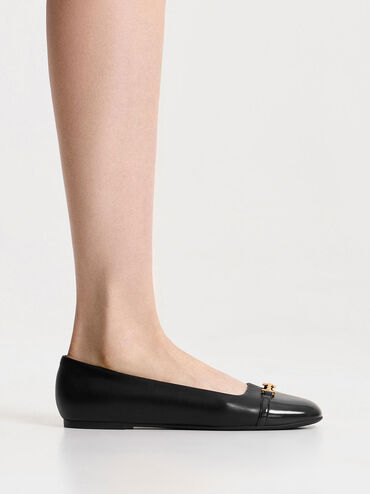 Metallic Accent Ballerinas, Black, hi-res