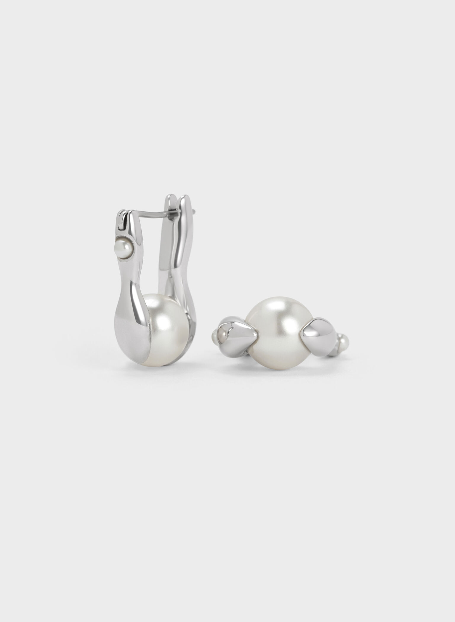 Corrine Pearl Sculptural Drop Earrings, Silver, hi-res