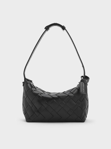 Ivette Woven Shoulder Bag, Noir, hi-res