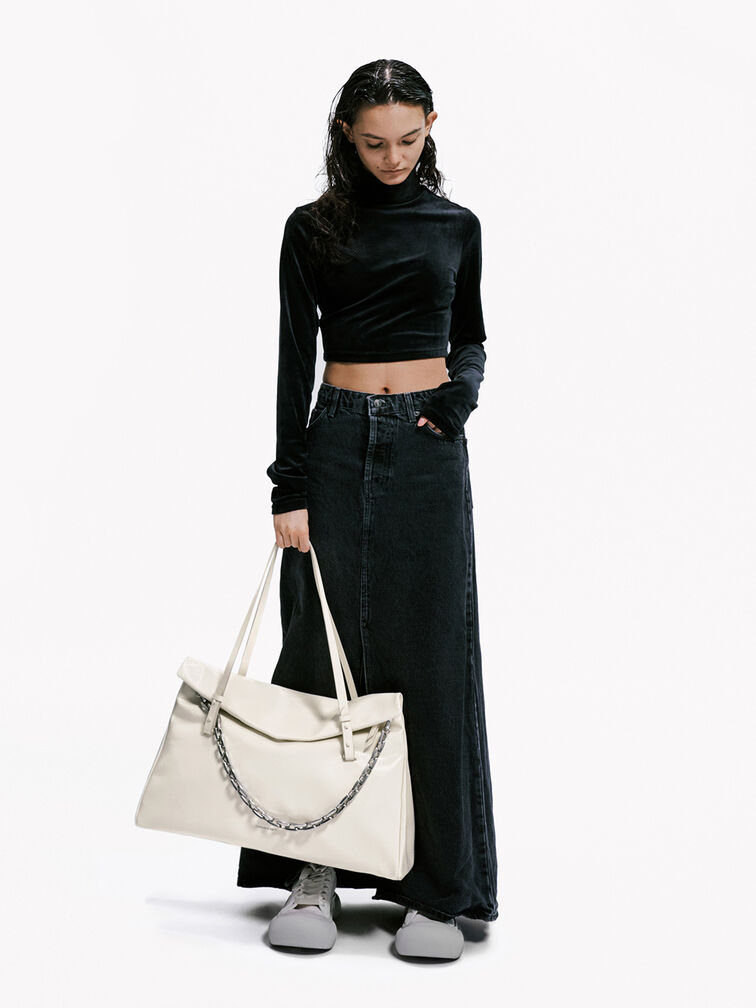 Andromeda Chunky-Chain Trapeze XL Tote Bag, Cream, hi-res