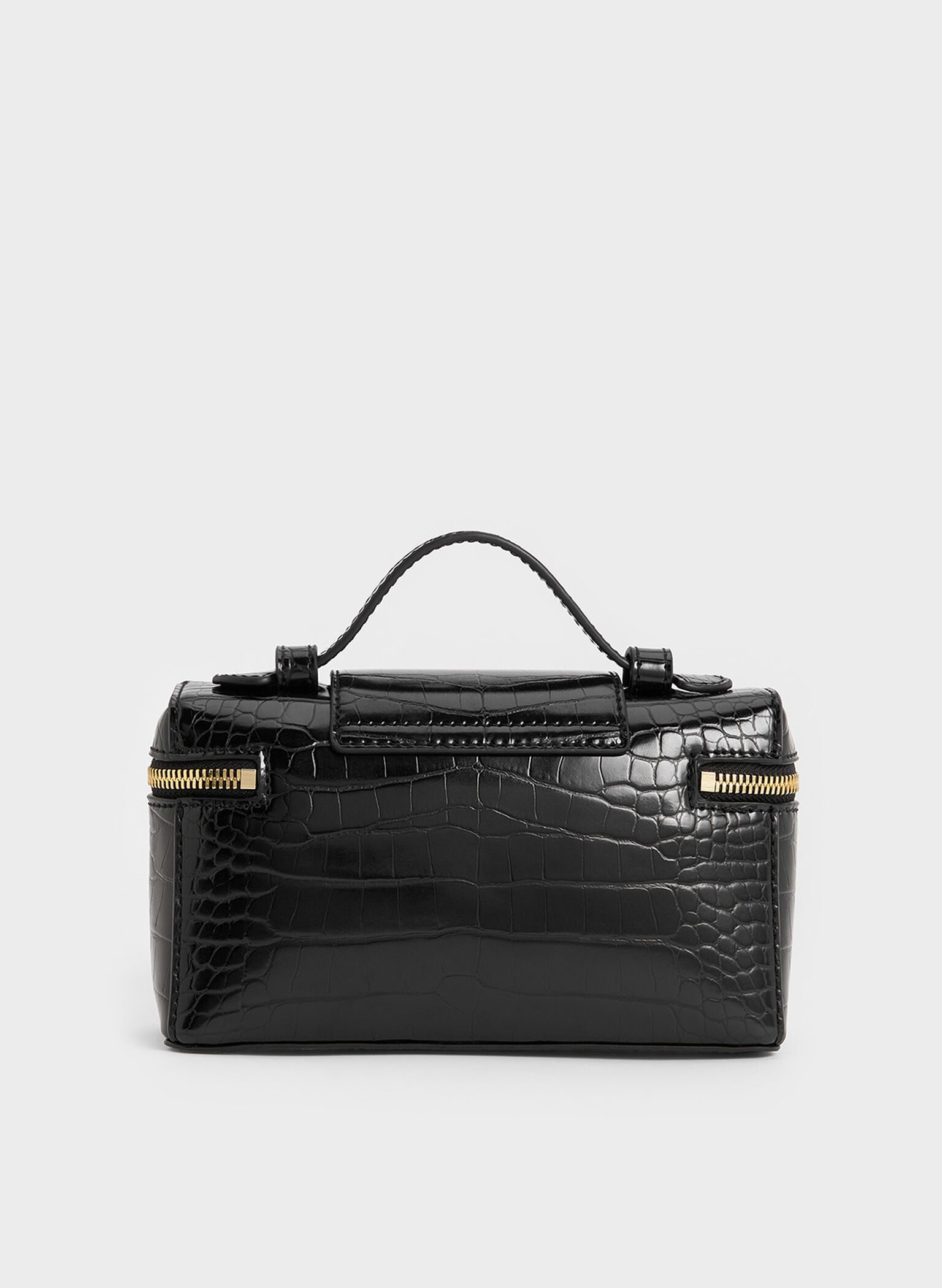 Arwen Croc-Effect Top Handle Vanity Bag, Black, hi-res