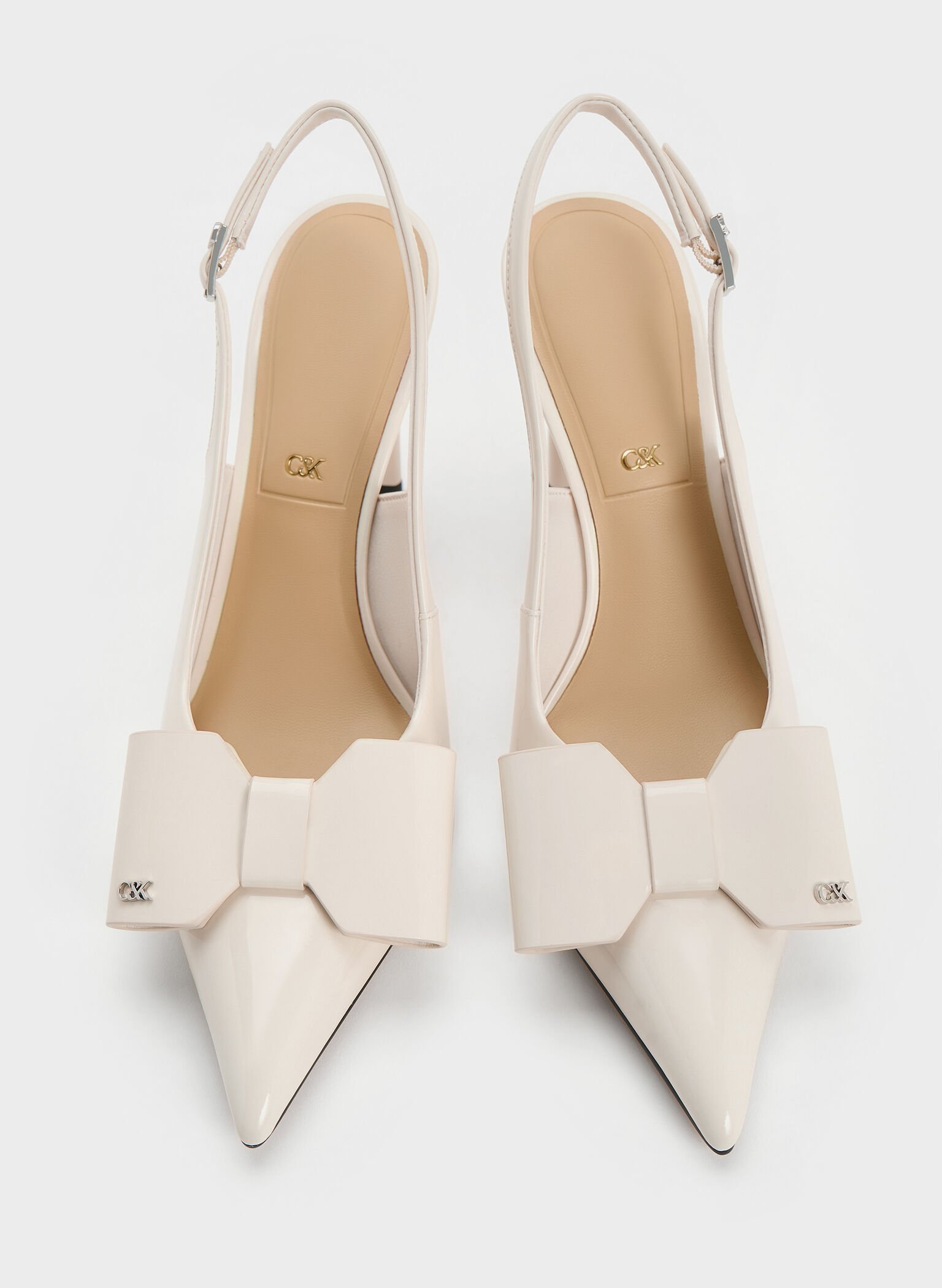 Lu Patent Leather Bow Blade-Heel Slingback Pumps, Chalk, hi-res