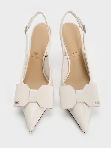 Lu Patent Leather Bow Blade-Heel Slingback Pumps, Chalk, hi-res