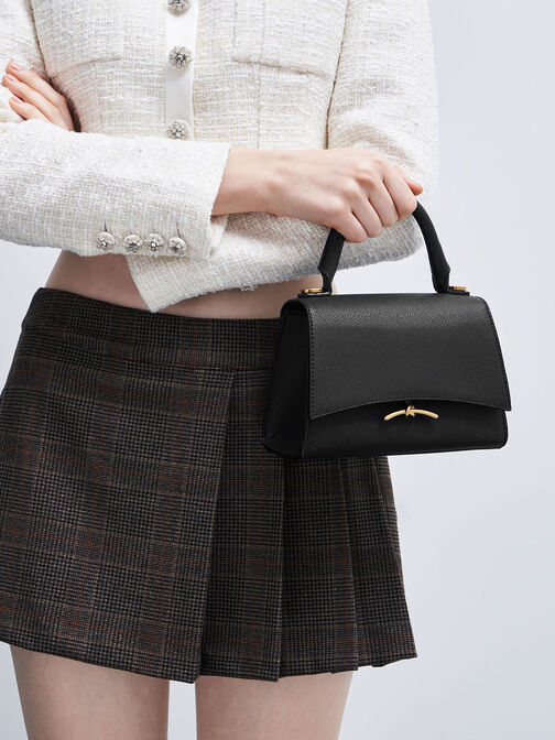Huxley Metallic Push-Lock Top Handle Bag, Black, hi-res