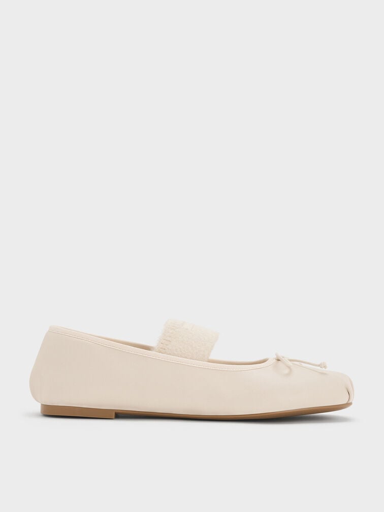 Winona Bow Furry-Strap Mary Jane Flats, Chalk, hi-res