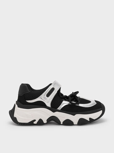 Gaskell Metallic Mesh Mary Jane Sneakers, Black, hi-res